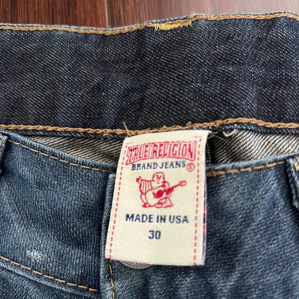 True Religion Blue Distressed Denim Frayed Shorts 90s Y2K 2000s Low Rise - Picture 3 of 6